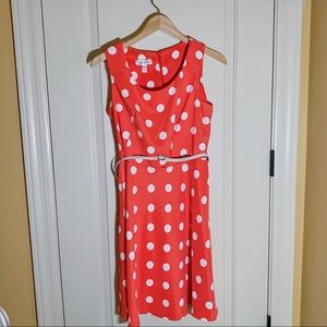 Orange Polka Dot Belted Dress